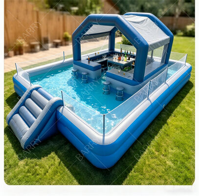 Ultimate Backyard Water Party Station Bar de piscina flotante inflable con tobogán y techo