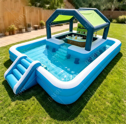 Ultimate Backyard Water Party Station Bar de piscina flotante inflable con tobogán y techo