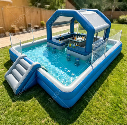 Ultimate Backyard Water Party Station Bar de piscina flotante inflable con tobogán y techo