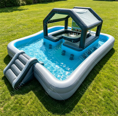 Ultimate Backyard Water Party Station Bar de piscina flotante inflable con tobogán y techo