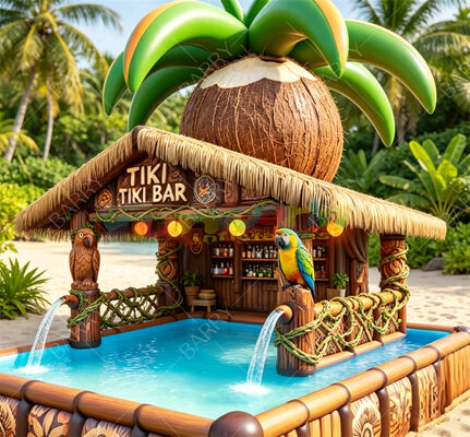 Bar de piscina flotante inflable de piña gigante con rociadores de agua Estación de fiesta de verano tropical