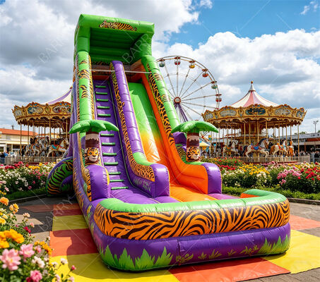 18 pies de altura Safari Tigre Impresión de tobogán de agua inflable