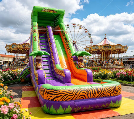 18 pies de altura Safari Tigre Impresión de tobogán de agua inflable