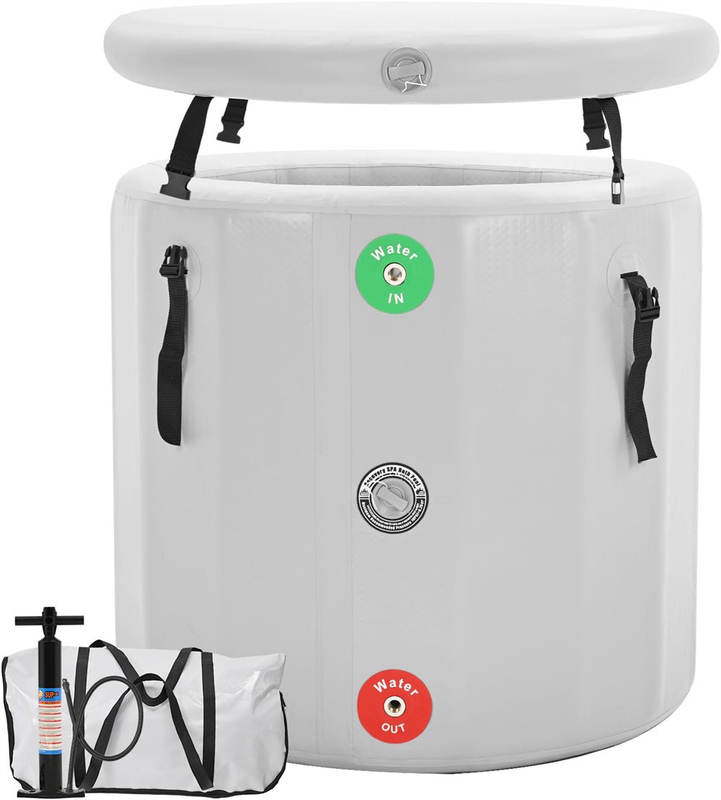Bañera de hielo de agua redonda portátil inflable bañera de hielo PVC gota de punto bañera de agua caliente con bomba de mano y kit de reparación