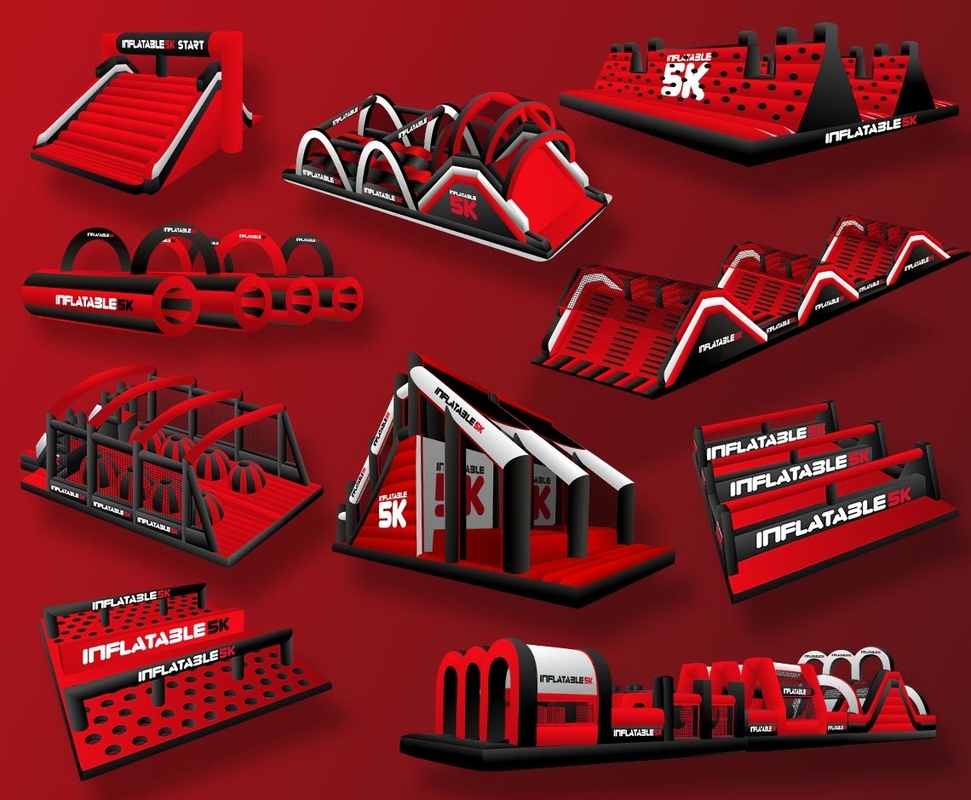 Juego competitivo de campo de juego al aire libre Red Insane Inflatable 5k Gigante 5km Inflatable Curso de obstáculos para eventos