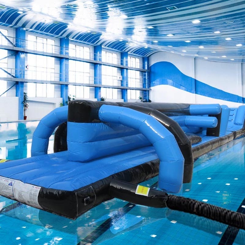 Curso de obstáculos de juguete de agua inflable para la piscina 13M Negro y Azul Twin Track Pool Aqua Run inflable