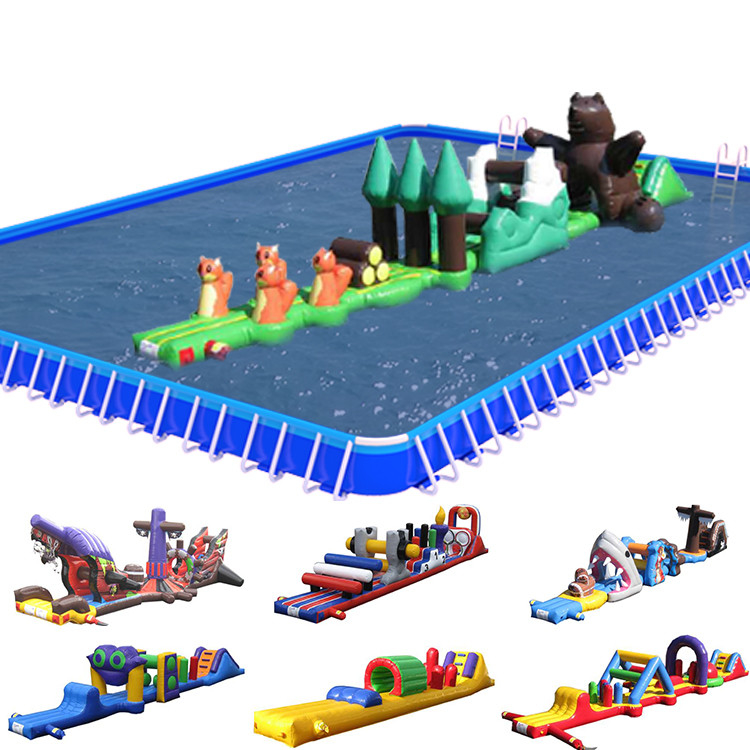 PVC sobre agua curso de obstáculos inflable de carril único Aqua Run con tobogán para niños y adultos