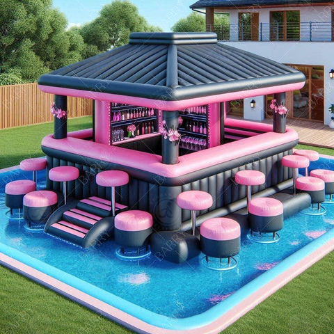 Piscina de agua flotante de color rosa Bar portátil estanco piscina Bar de ocio plataforma de fiesta Bar de agua inflable piscina
