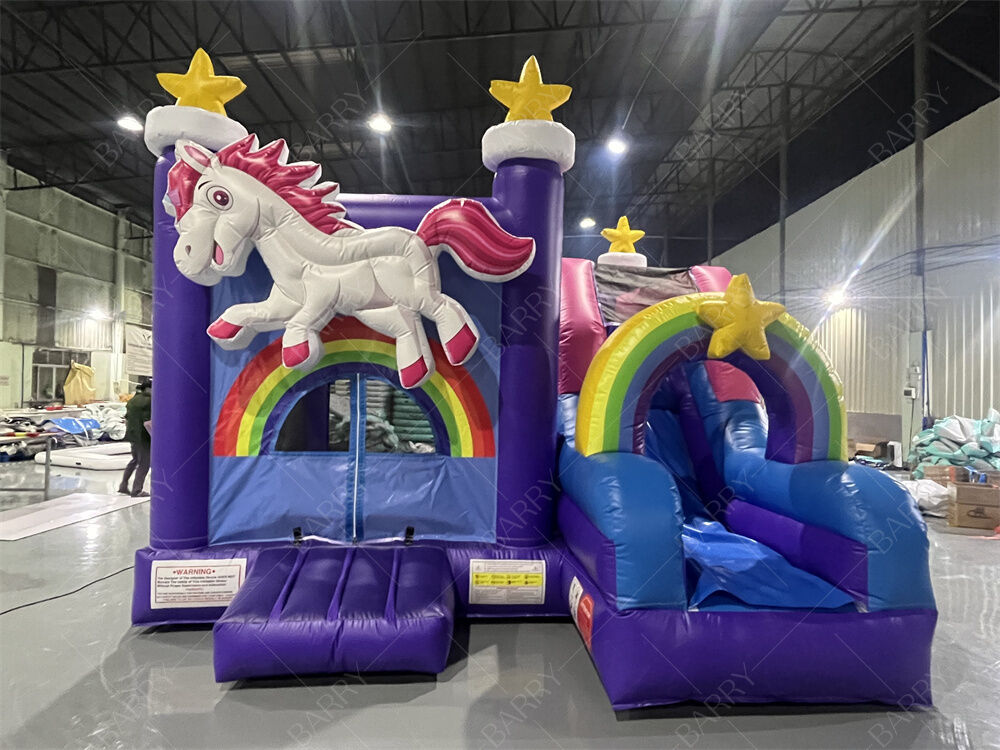 Casa de salto de unicornio de grado comercial con diapositiva de estrella arco iris combo inflable con tema para niños Fiestas y eventos