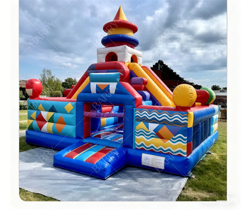 Carnaval Geométrico castillo de salto inflable con doble toboganes