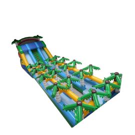 verde inflable gigante masivo tropical del tobogán acuático de los 20m con las palmeras
