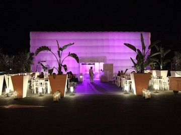 Tienda inflable del cubo de la iluminación púrpura gigante impresa para la exposición