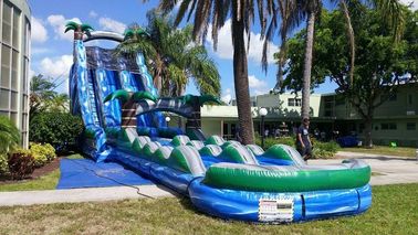 Tobogán acuático doble grande del carril del tema azul de la selva con la piscina grande