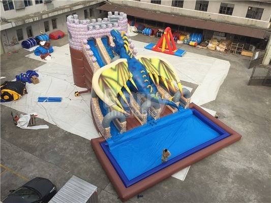 Material industrial de la lona del Pvc de Dragon Inflatable Water Slide el 15X11X8M 0.9m m