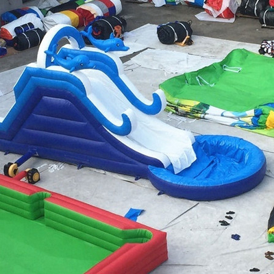 Toboganes acuáticos inflables de la onda azul que suben la pared con tema de la historieta de la piscina