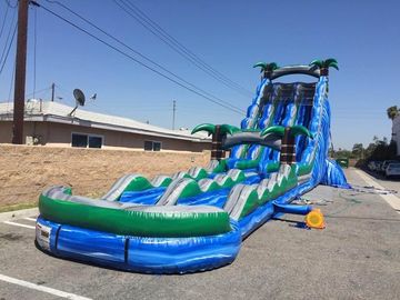 Resbalón y diapositiva dobles inflables azules y verdes con la piscina 30 Foott alto para el parque