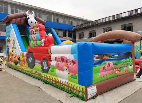 Los animales del campo combinados de la diapositiva animosa comercial de la lona despiden el castillo de salto inflable de la casa