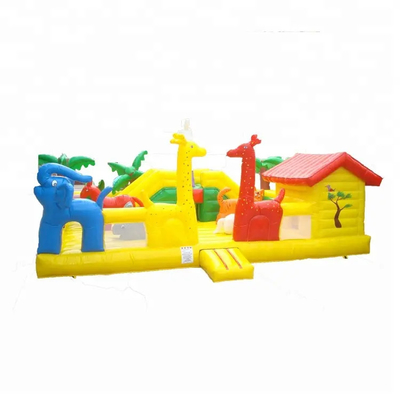 Castillo animoso de los niños inflables del parque de atracciones de la lona con el tema del animal del elefante de la diapositiva