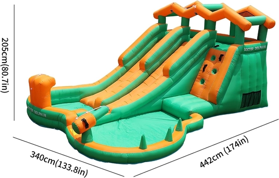 0.55mm PVC tobogán de agua inflable para niños Casa de rebote Parque acuático con 2 toboganes