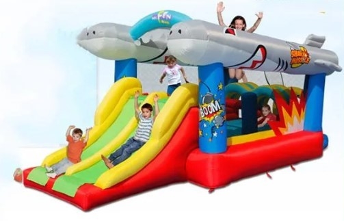 0.55mm PVC Inflable Retiro Castillo Peces voladores Doble deslizamiento Casa de alquiler