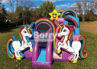 Diapositiva combinada del unicornio del partido de la zona de alquiler del niño/inflable seca mojada del puente de la casa de la despedida del unicornio combinada